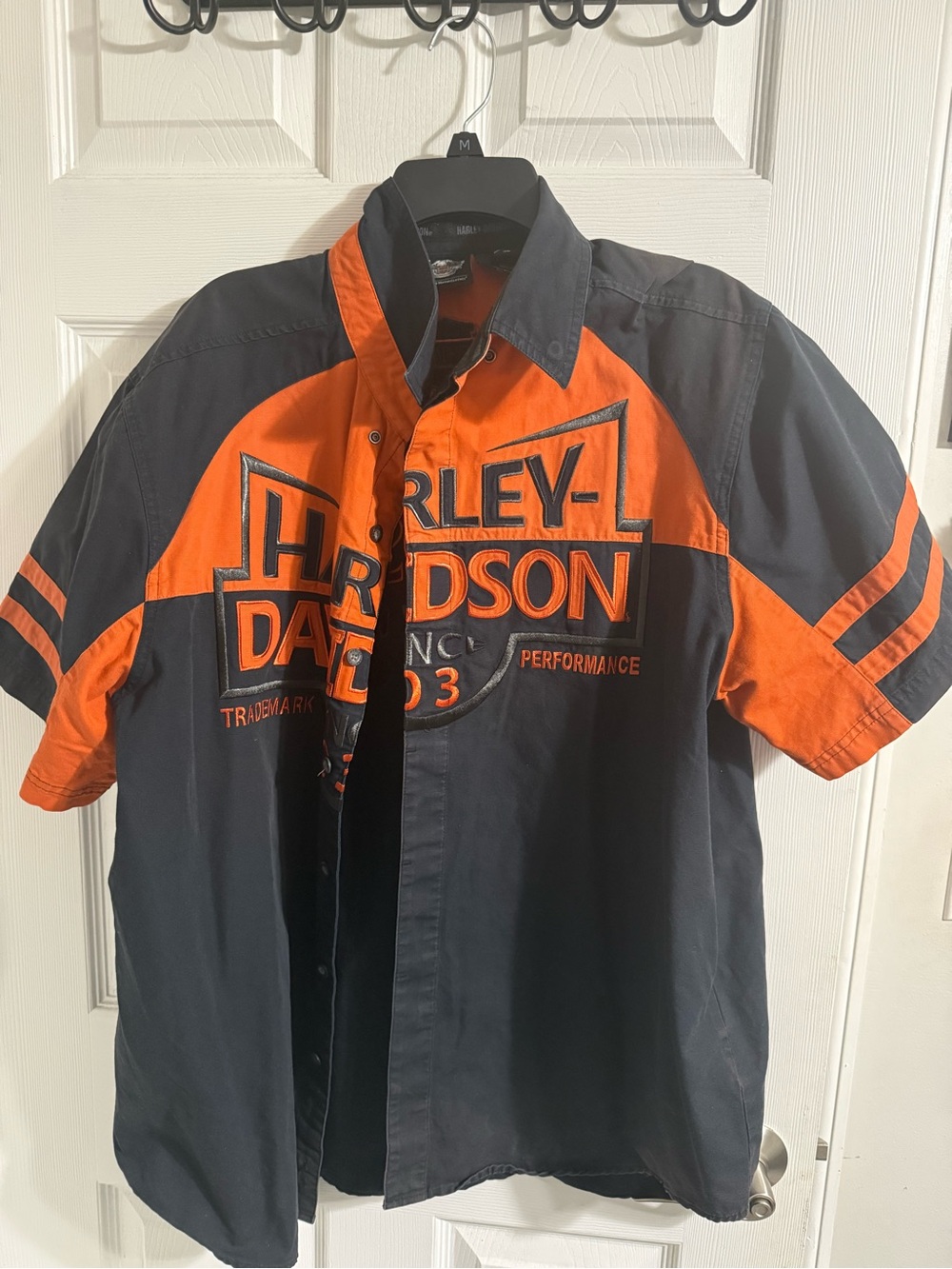 Harley-Davidson Black and Orange Short Sleeve Button Down Work Shirt